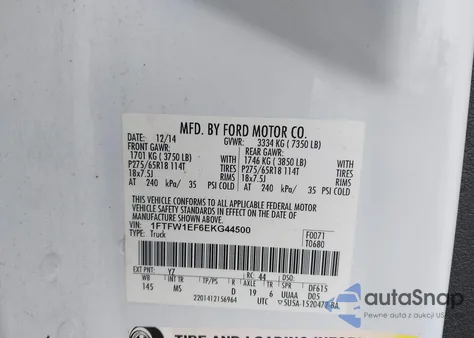 2014 Ford F-150 Xlt from USA, damaged, VIN 1FTFW1EF6EKG44500